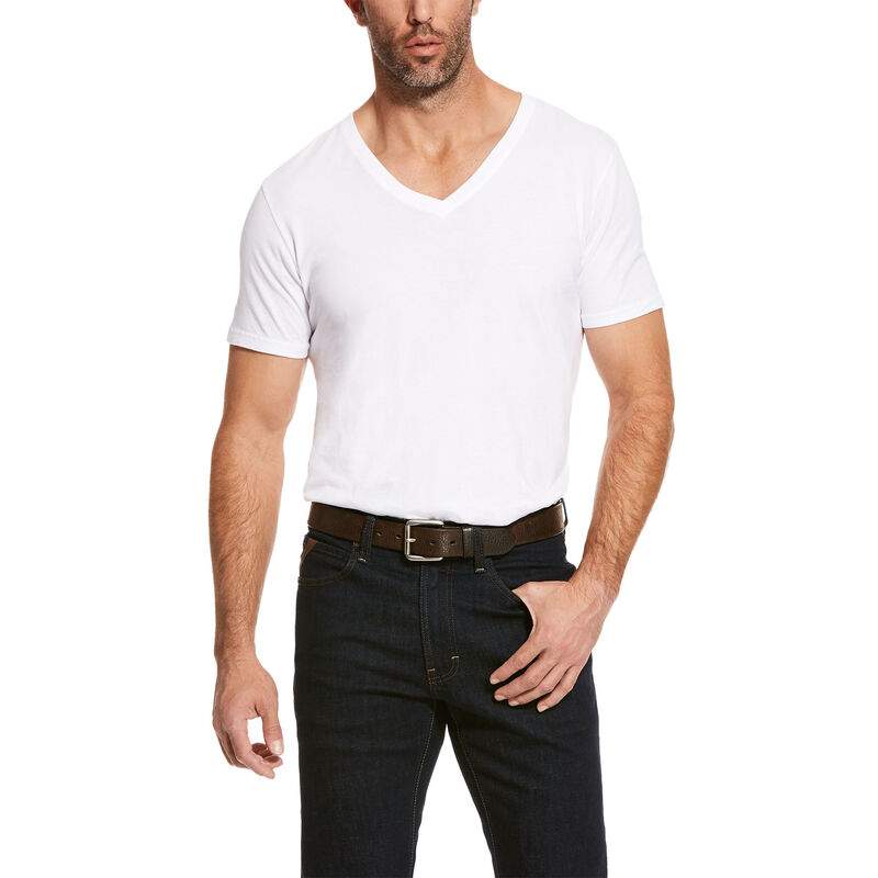 Ariat Western: Manga Corta V-neck Camisetas Hombre - Blancas (TFAYI5081)